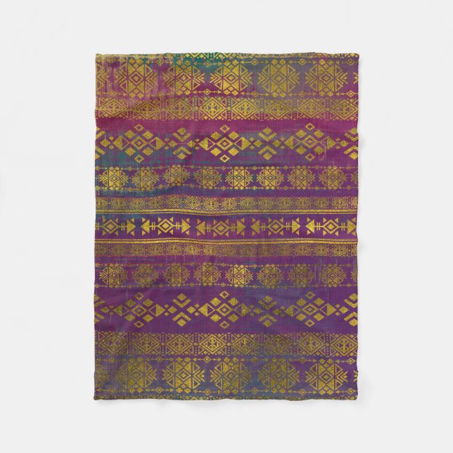 Mexicanskt /Tribal stilmönster - guld på vintagepu Fleecefilt (Framsidan)