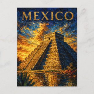 Mexico: Aesthetic Sunset Chichen Itza Art Souvenir Vykort