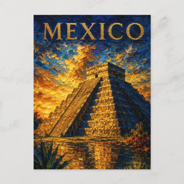 Mexico: Aesthetic Sunset Chichen Itza Art Souvenir Vykort (Framsida)