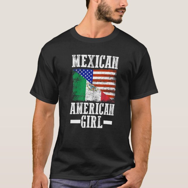 Mexico America Flag Patriotic Mexican American Gir T Shirt (Framsida)