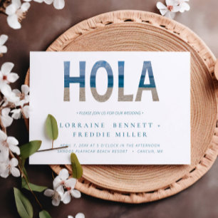 Mexico Beach Hola Typography Destination Wedding Inbjudningar