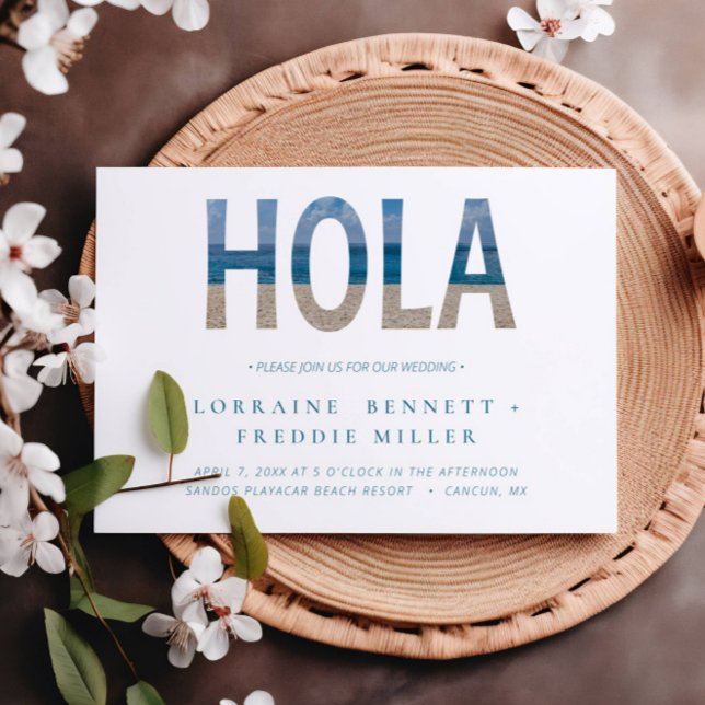Mexico Beach Hola Typography Destination Wedding Inbjudningar (Skapare uppladdad)