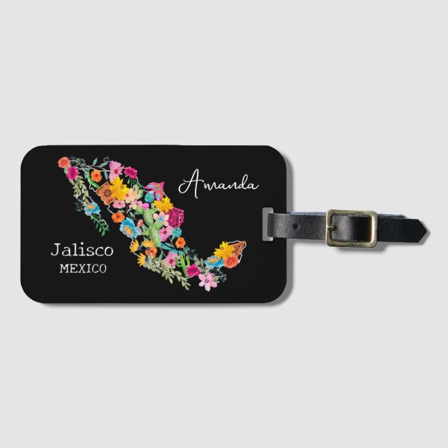 Mexico Blommigt Destination Wedding Gift Namn Bagagebricka (Framsida horisontal)