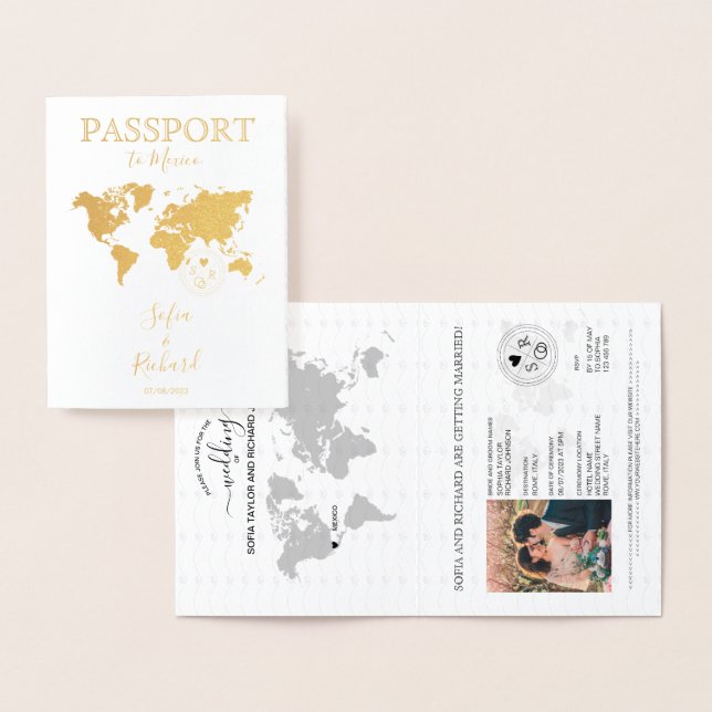 MEXICO (Bröllop Destination Passport World Map) Folierat Kort (Display)