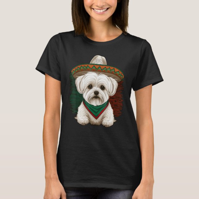 Mexico Cinco de Mayo Sombrero Mexican Maltese dog T Shirt (Framsida)