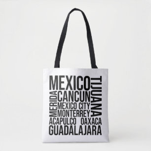 Mexico Cities Ord Art - Cancun Travel Tygkasse