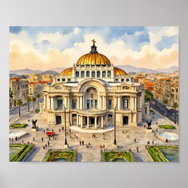 Mexico City Akvarell Konsttryck Poster (Framsidan)