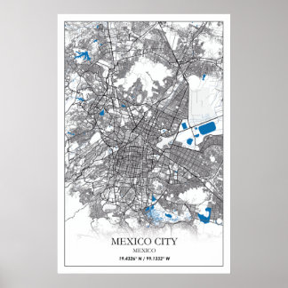 Mexico City Central America Travel Street Karta Poster