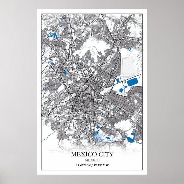Mexico City Central America Travel Street Karta Poster (Framsidan)