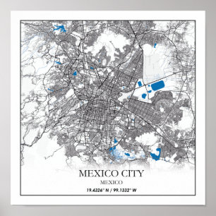 Mexico City Central America Travel Street Karta Poster