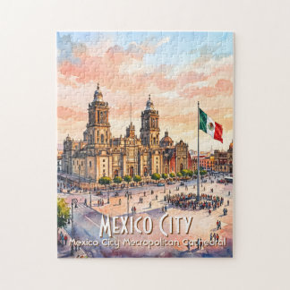 Mexico City Katolska Katedral Vattenfärg Resa Pussel