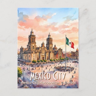 Mexico City Katolska Katedralen Akvarell Resa Vykort