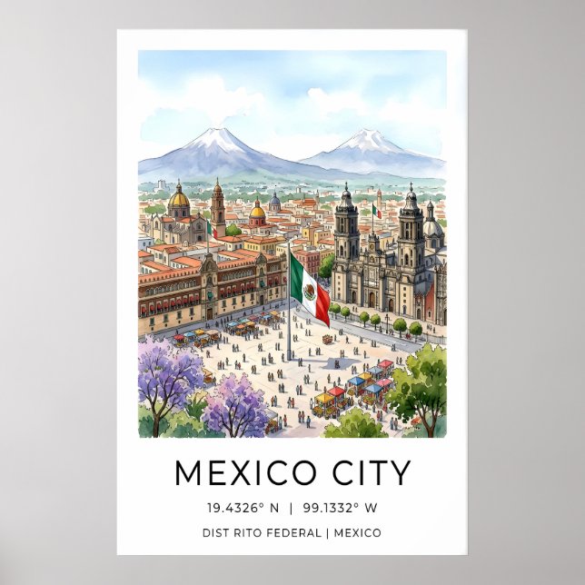 Mexico City konsttryck Historisk Plaza-scen Poster (Framsidan)
