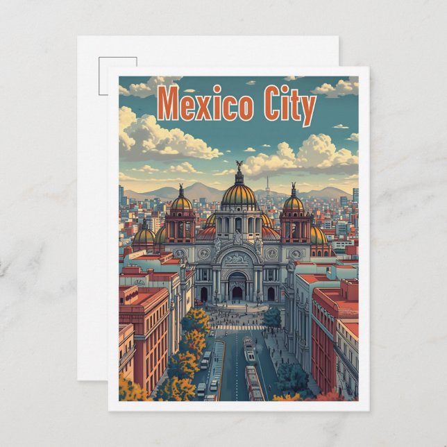 Mexico City Mexico Artistic Travel Illustration Vykort (Fram/baksida)