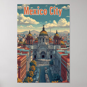 Mexico City Mexiko Konstnärlig Resa Illustration Poster