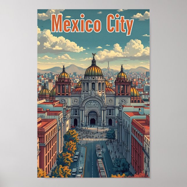 Mexico City Mexiko Konstnärlig Resa Illustration Poster (Framsidan)