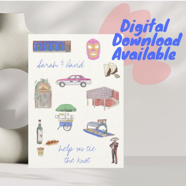 Mexico City spara datumet med teckningar Inbjudningar (Skapare uppladdad)