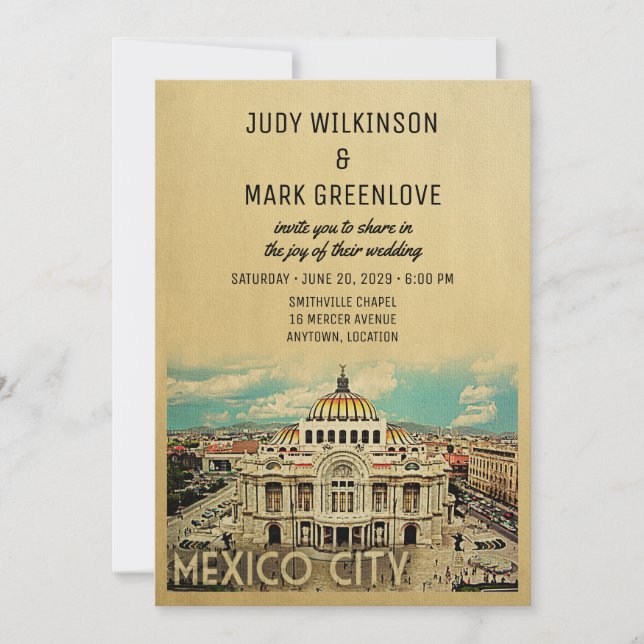 Mexico City Wedding Investigation Palacio Bellas A Inbjudningar (Framsida)