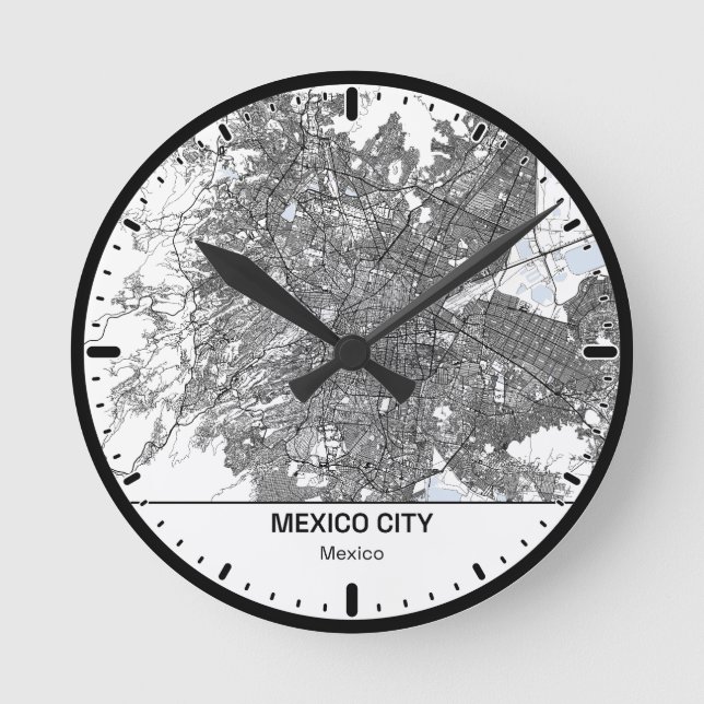 Mexico Clock City Line Art Rund Klocka (Framsida)