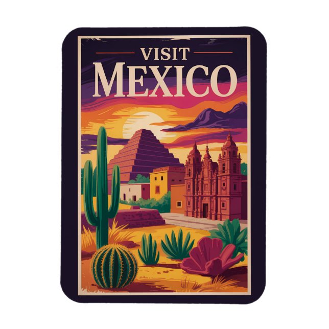 Mexico Culture Illustration Travel Art Vintage Magnet (Vertikal)