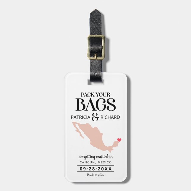 Mexico Destination Bröllop Spara Datum Bagagebricka (Vertikal Framsida)