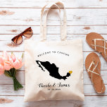 Mexico Destinationsbröllop Välkomstskylt Tote Tygkasse<br><div class="desc">Bröllop helg hälsar med tillfredsställelse en presentpåse för gäster från byn till bröllop,  med föreställning om Mexiko,  med guld hjärta. Fyll i toa med dina favoritgodis.</div>