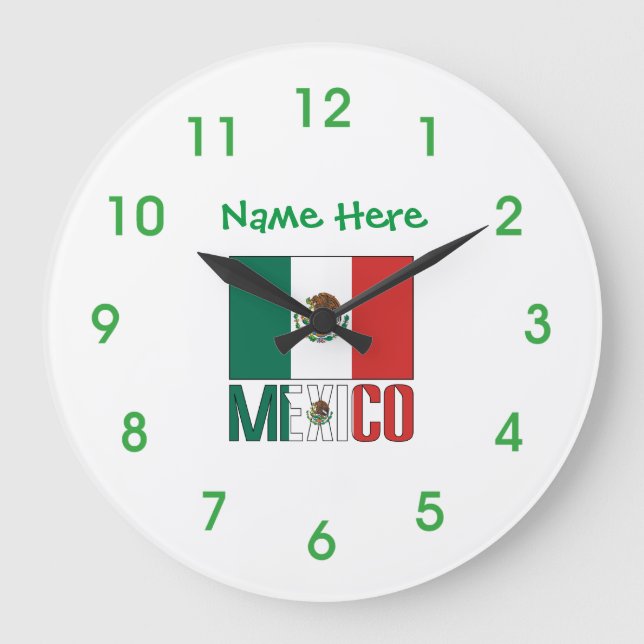 Mexico Flag Personalized Round  Stor Klocka (Framsida)
