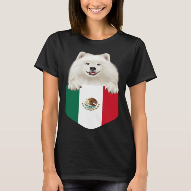 Mexico Flag Samoyed Dog In Pocket T Shirt (Framsida)