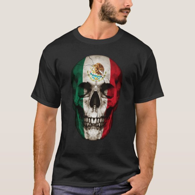 Mexico Flag Skull Mexican Roots Proud Patriotic T Shirt (Framsida)