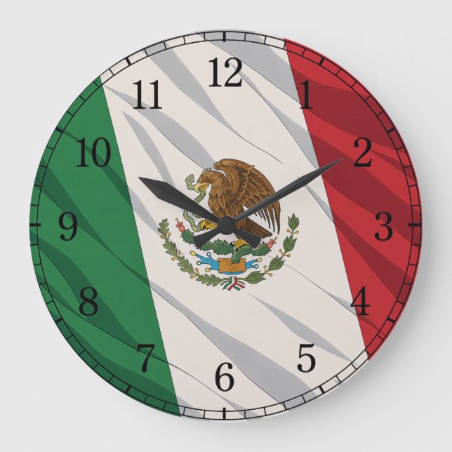 Mexico Flag Wall Clock — Waving Flag Design Stor Klocka (Framsida)