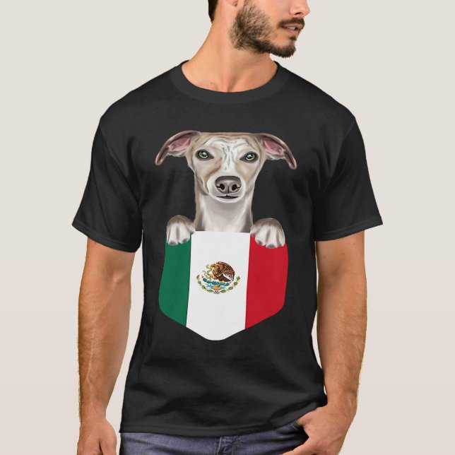 Mexico Flag Whippet Dog In Pocket T Shirt (Framsida)