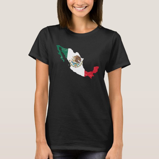 Mexico flag with Mexican map distressed T Shirt (Framsida)