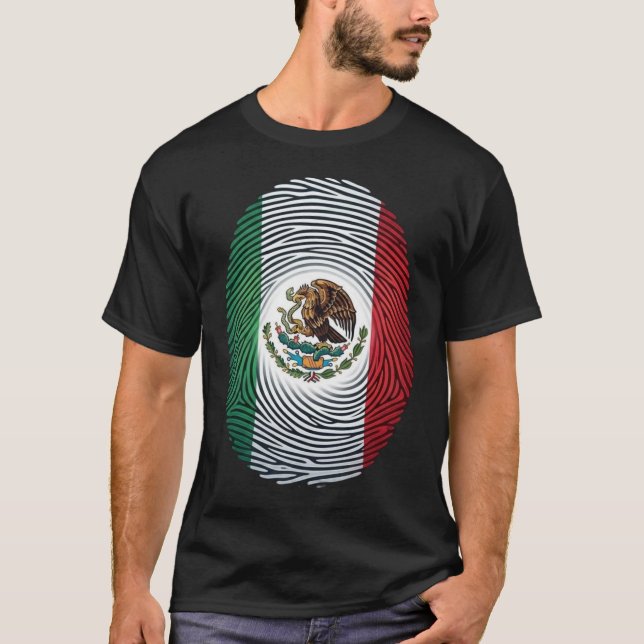 Mexico Flagga Fingeravtryck med Statsvapen T-Shirt (Framsida)