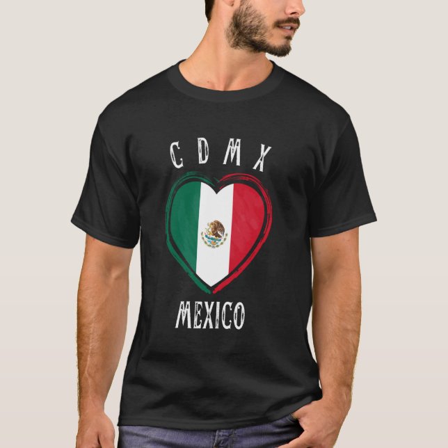 Mexico Flagga Heart Cdmx City T Shirt (Framsida)