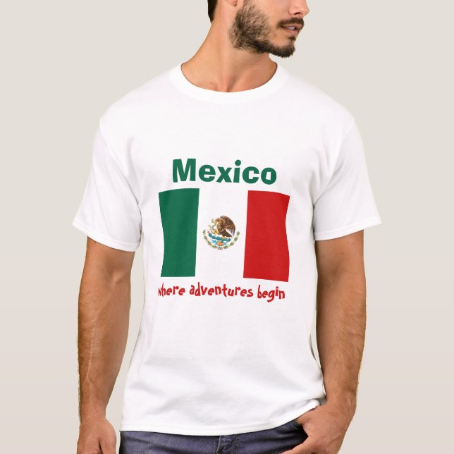Mexico Flagga + Karta + Text T-Shirt (Framsida)