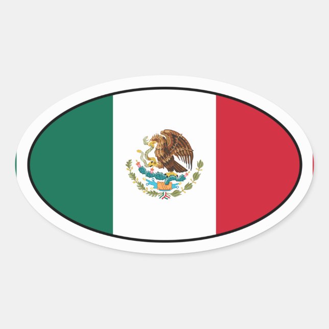 Mexico Flagga Oval Sticker Ovalt Klistermärke (Framsida)