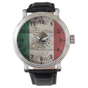 Mexico flagga på gammalt Wood korn Armbandsur