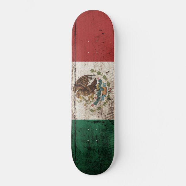 Mexico flagga på gammalt Wood korn Skateboard Bräda 20,5 Cm (Framsida)