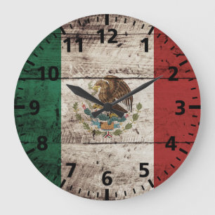 Mexico flagga på gammalt Wood korn Stor Klocka