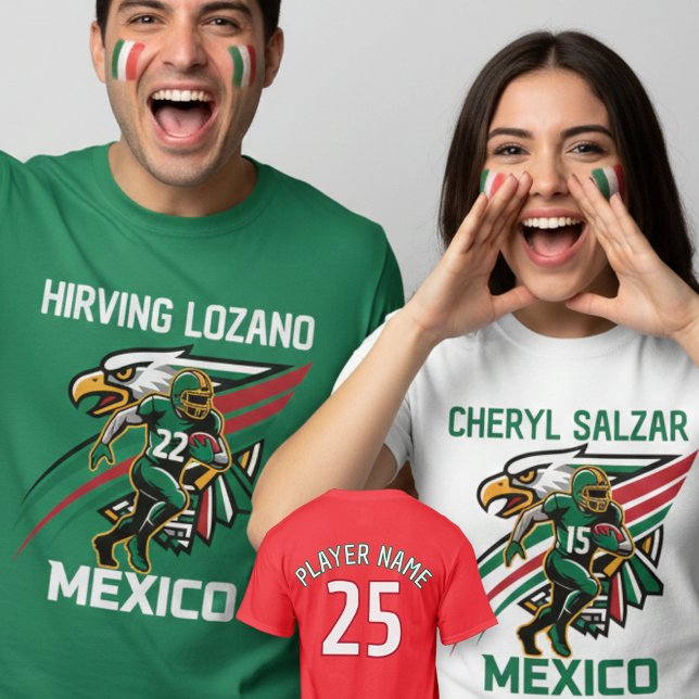 Mexico Football Eagle Dynamic National Pride Art T Shirt (Use Personalized to change color/font.
Choose a color that matches the background color of shirt)