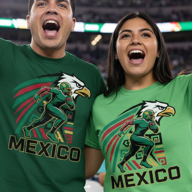 Mexico Football Eagle National Pride Action Art T Shirt (Use Personalized to change color/font.
Choose a color that matches the background color of shirt)