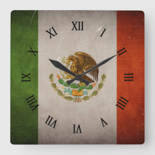 Mexico för kall Grunge mexicansk flagga Fyrkantig Klocka