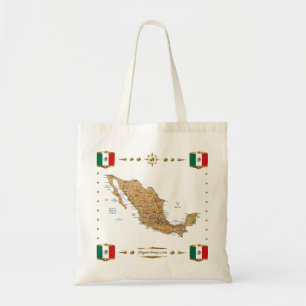 Mexico karta + Flaggor hänger lös Tygkasse