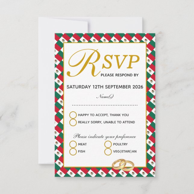 MEXICO Kristet Bröllop RSVP Svarskort OSA Kort (Framsida)