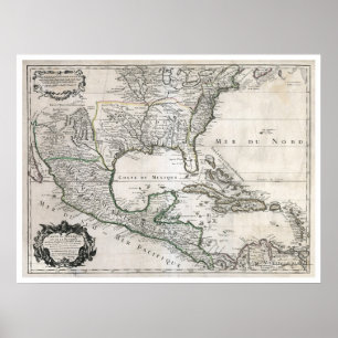 Mexico Kuba Florida & Amerika karta 1703 Poster
