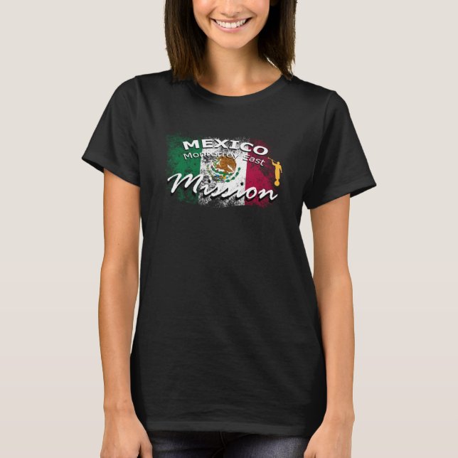 Mexico Monterrey East Mormon LDS Mission Missionar T Shirt (Framsida)