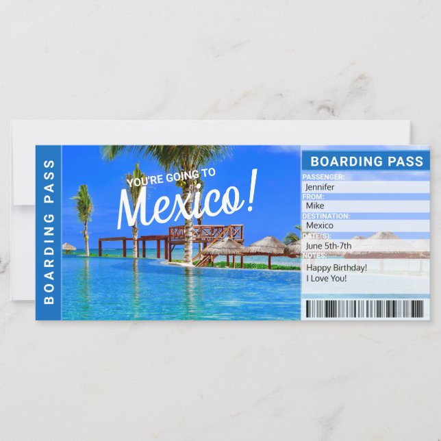Mexico Överraskningsresa Boarding Pass Biljett (Framsida)