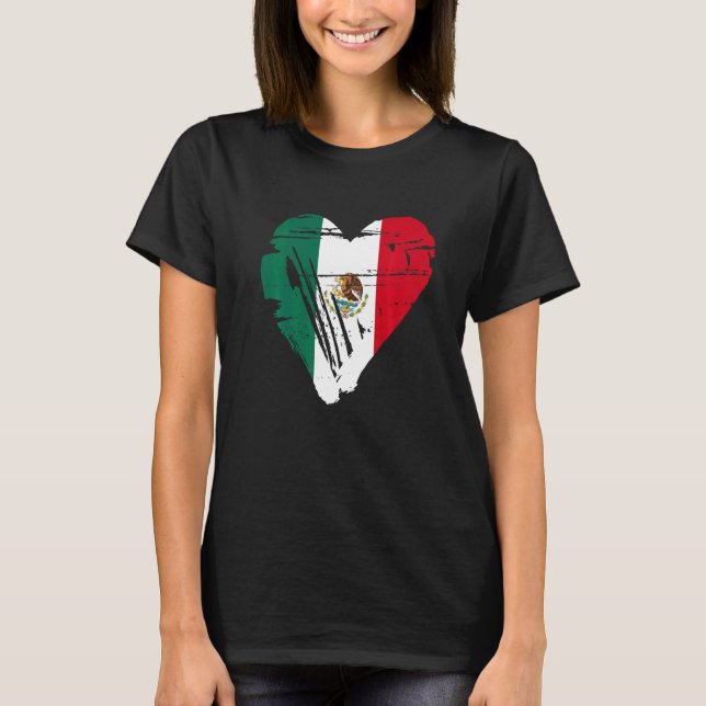 Mexico Retro Heart Shape Flag   T Shirt (Framsida)