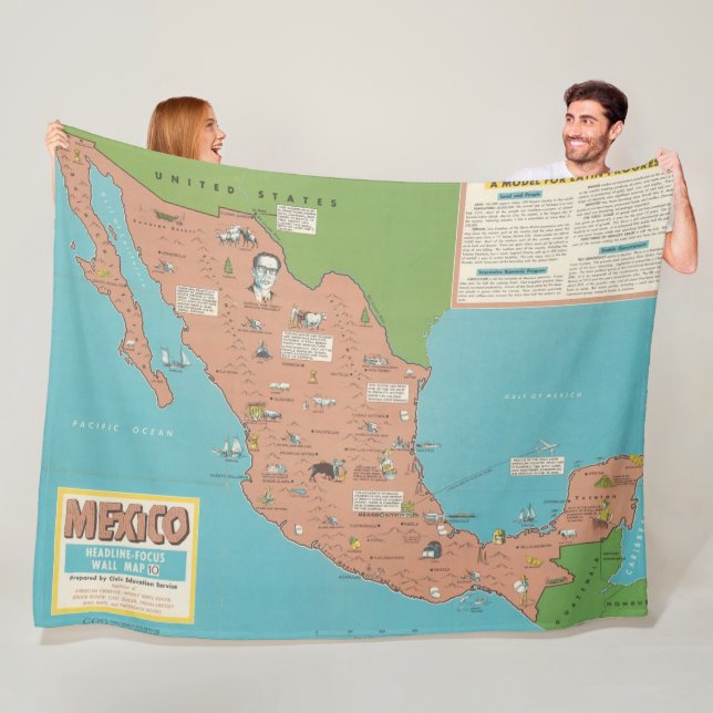 Mexico - Rubrik-Fokusera väggkartan Fleecefilt (På plats)