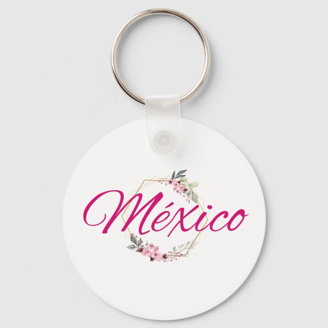 Mexico Travel Destination Bridesmaid Rosa Blommigt Nyckelring (Framsida)